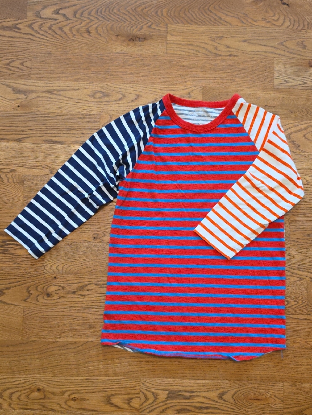 Crewcuts Striped Raglan Long Sleeve Shirt - Red, Blue, Navy & Orange
